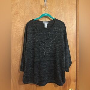 Cathy Daniels Charcoal Top with Silver Rhinestones Size Xl